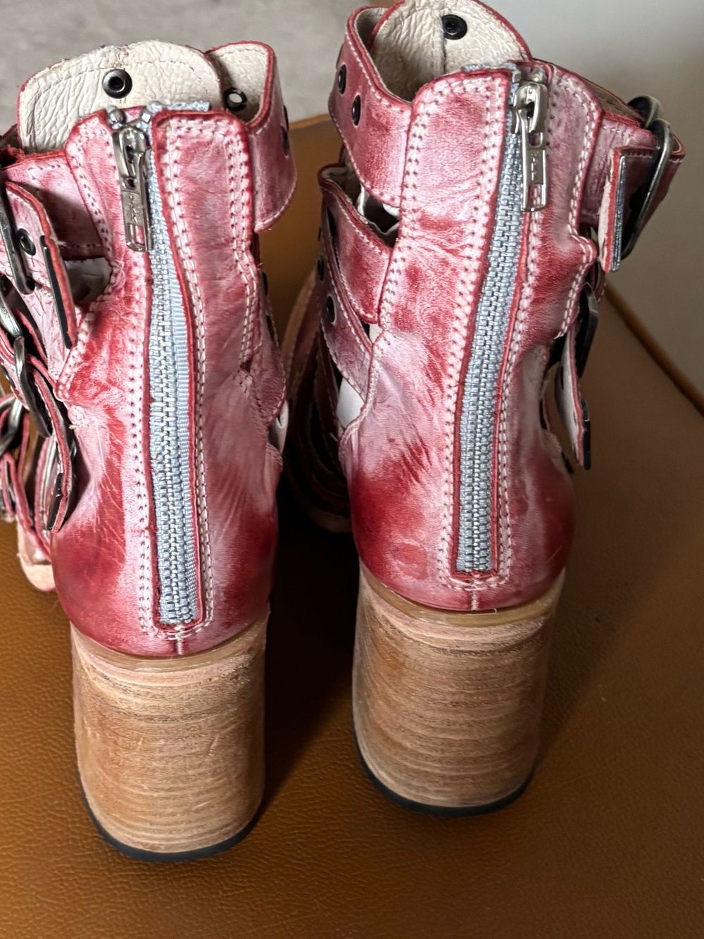 NEW Freebird by Steven  Joplin in Red Leather Ankle Buckle Heel Boot 10 - Picture 2 of 5